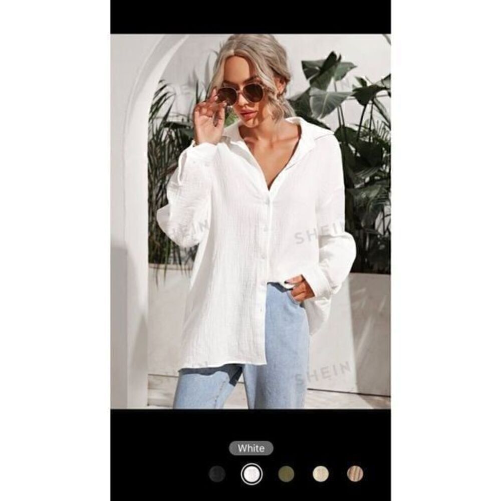 SHEIN Drop Shoulder Solid Longline Blouse White XS